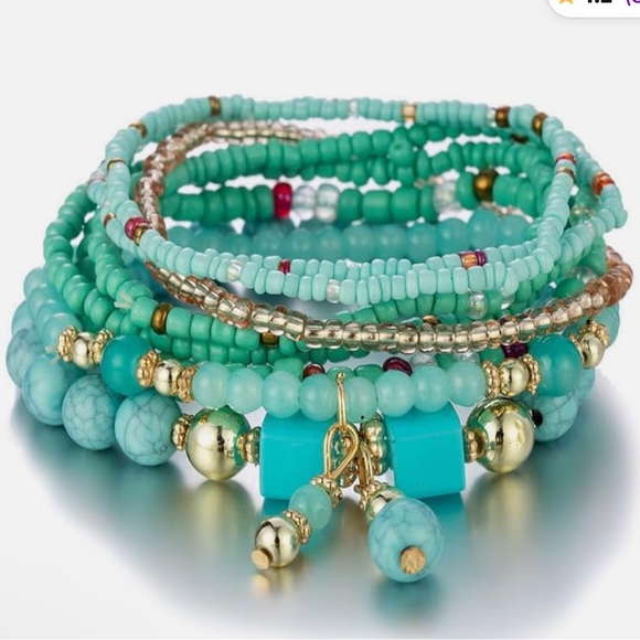 Jewelry - Beaded Stackable Bracelet Set Bohemian Stack in Turquoise